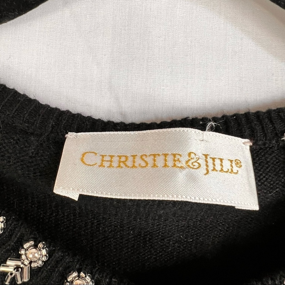 Vintage Sweater Black Beaded Cardigan Sz L Christie & Jill Silk Cotton Blend - Picture 3 of 9